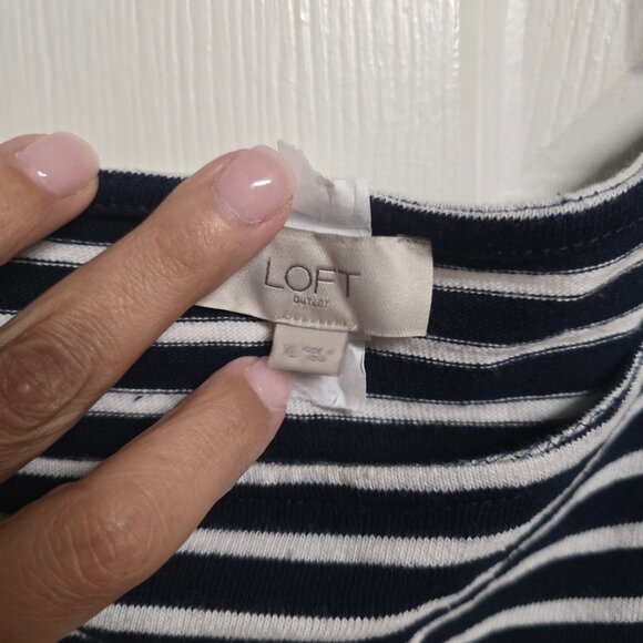 Anne Taylor The Loft Size XL Navy Blue White Striped Front Tie Dress Worn Once - Picture 5 of 12